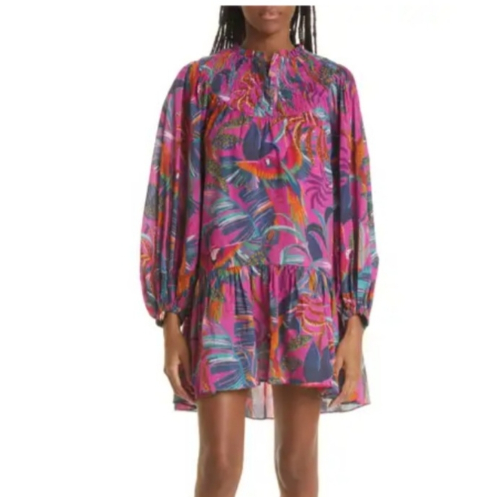 FARM RIO Rainbow Macaws Long Sleeve Minidress